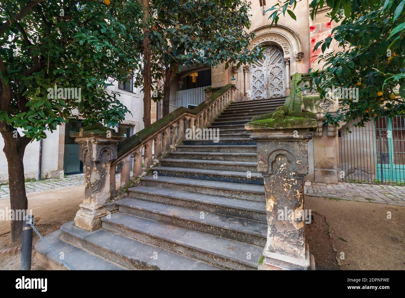 Old stairs with classic door Stock Photo