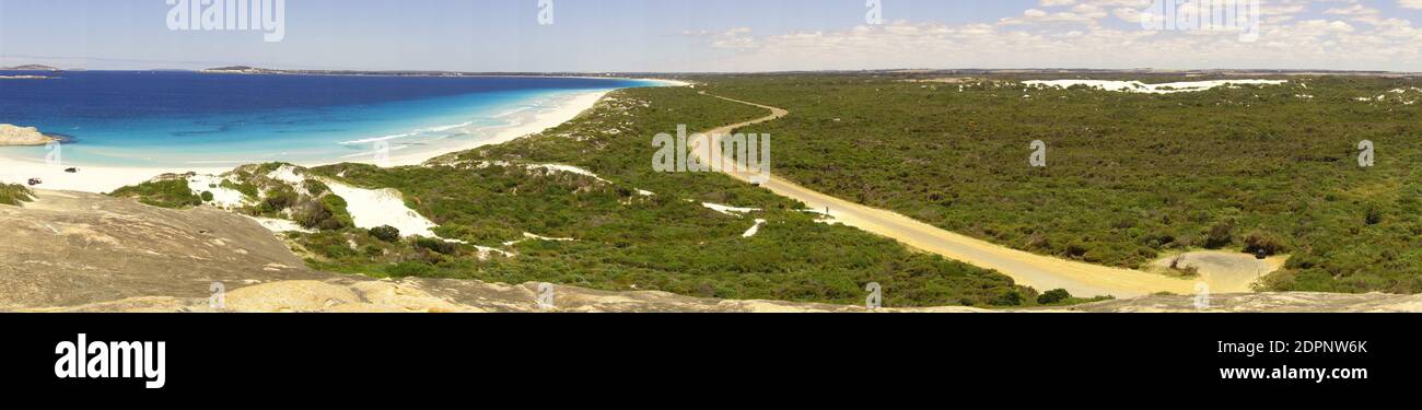 View over sandy track to Wiley Bay, Esperance, Western Australia Stock Photo