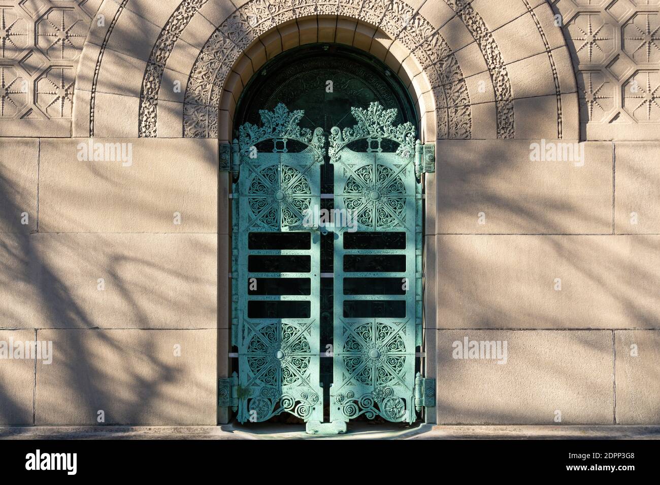 Chicago, Illinois / United States - December 9th, 2020: The Carrie Eliza Getty Tomb by architect Louis Sullivan in Graceland Cemetery. Stock Photo