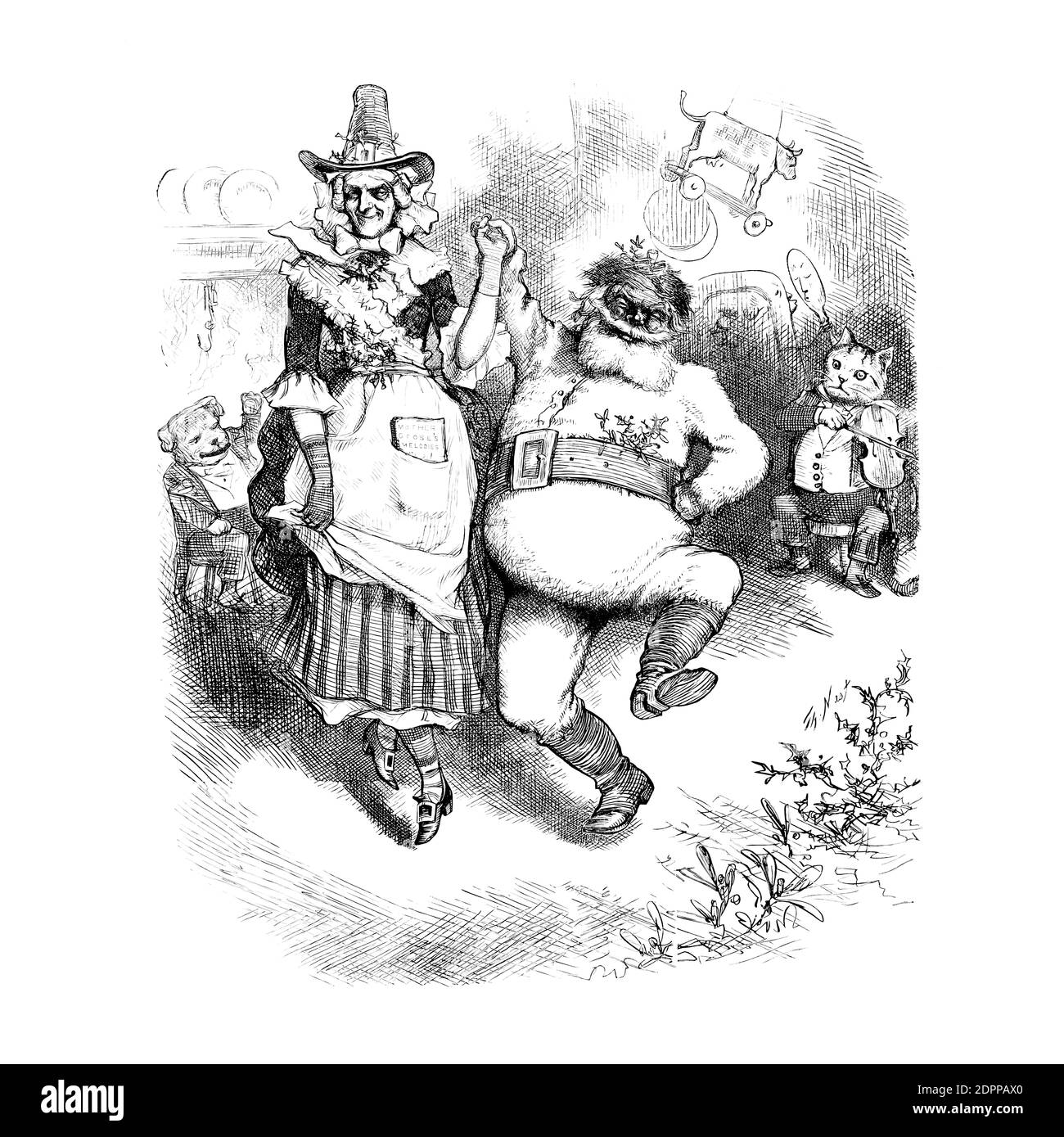 An illustration of Santa Claus dancing by Thomas Nast from Harper's Weekly Stock Photo