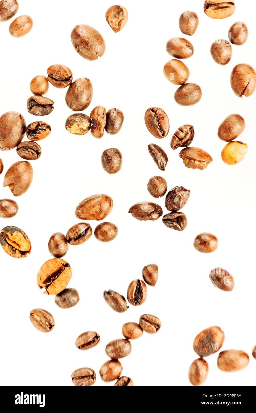 Falling coffee beans isolated on white background, clipping path, full ...