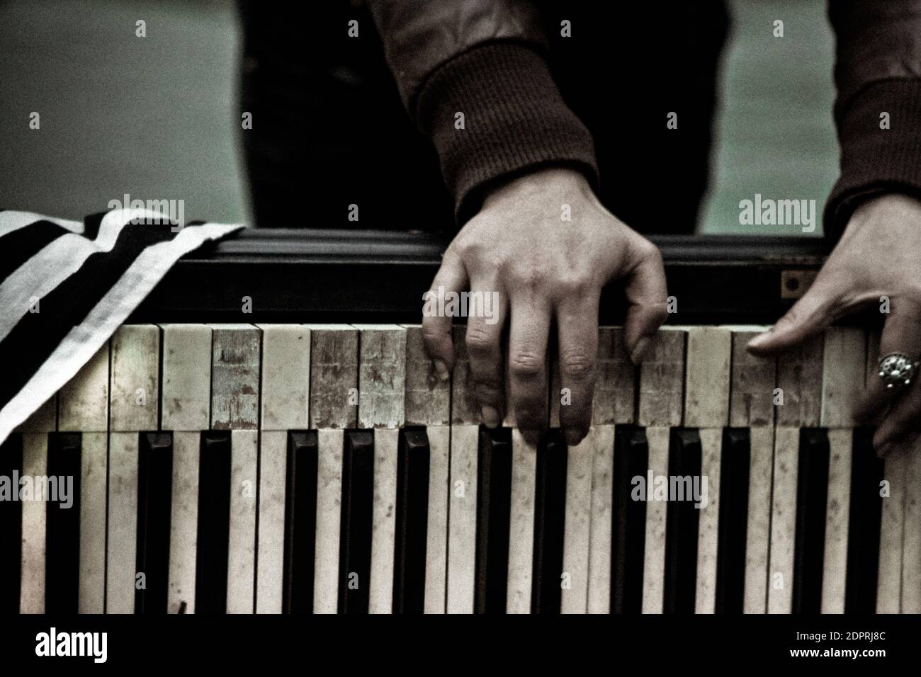 Hands On Old Piano Keys Quiet Melody Stock Photo Alamy