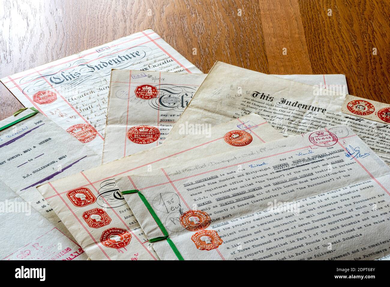 Property ownership documents. Conveyancing papers and certificates from 1895 to 1968. Stock Photo