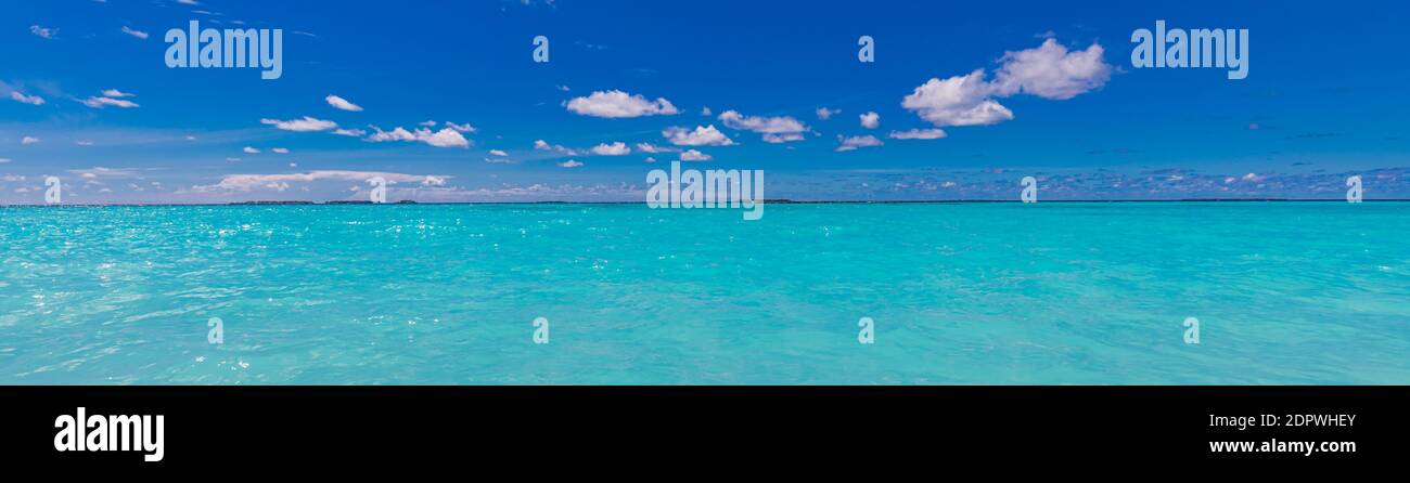Perfect sky and water of Indian ocean. Calm sea ocean and blue sky background, tropical sea. Blue sea waves, horizon, relax, peaceful endless view Stock Photo