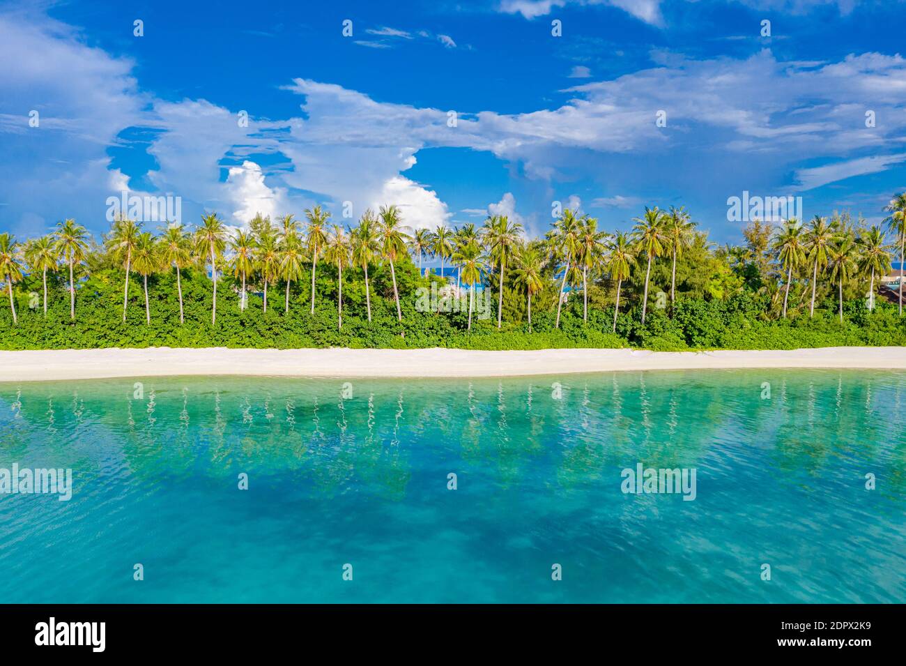 Tropical beach nature landscape under sunlight. Stunning natural environment, tropical patter water reflection. Amazing nature exotic vacation holiday Stock Photo