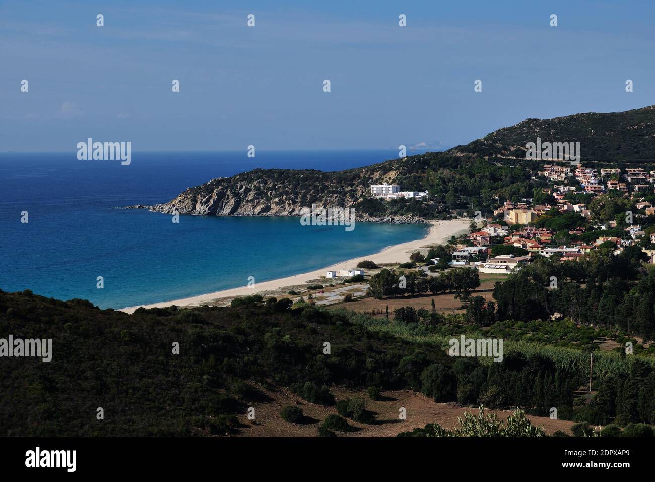 Panoramic view on Solanas, little city in Villasimius, Sardinia, Italy Stock Photo