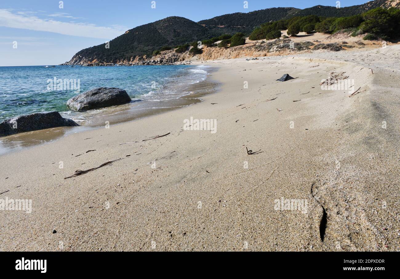 Beautiful beach in Porto sa Ruxi, turquoise water and white sand, Villasimius, Sardinia, Italy Stock Photo