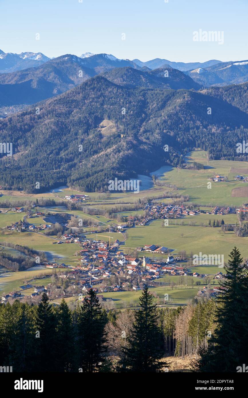 The town of Fischbachau, Miesbach seen from above Stock Photo