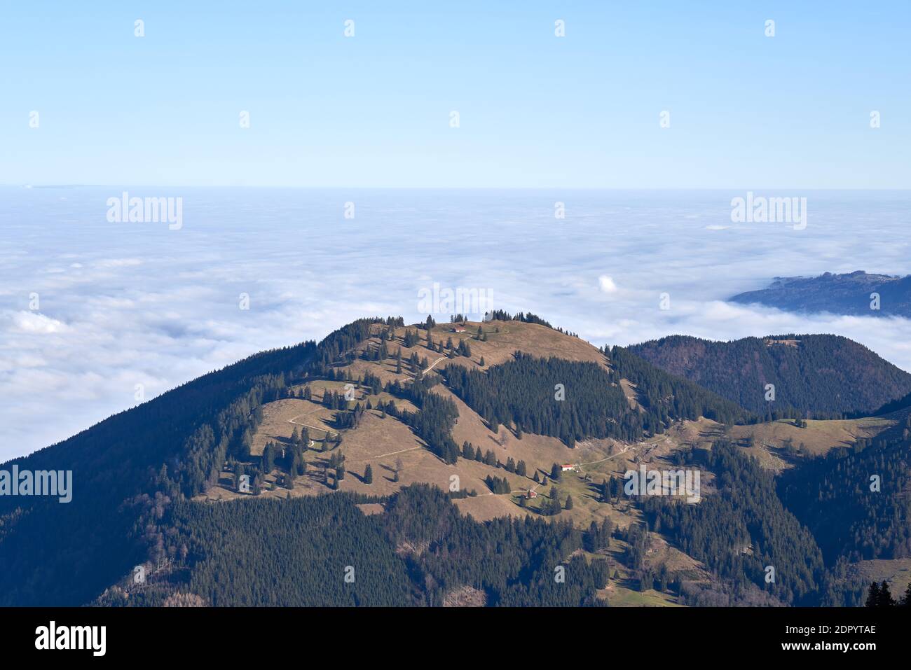 The Mountain Eibelkopf with fog in the background Stock Photo