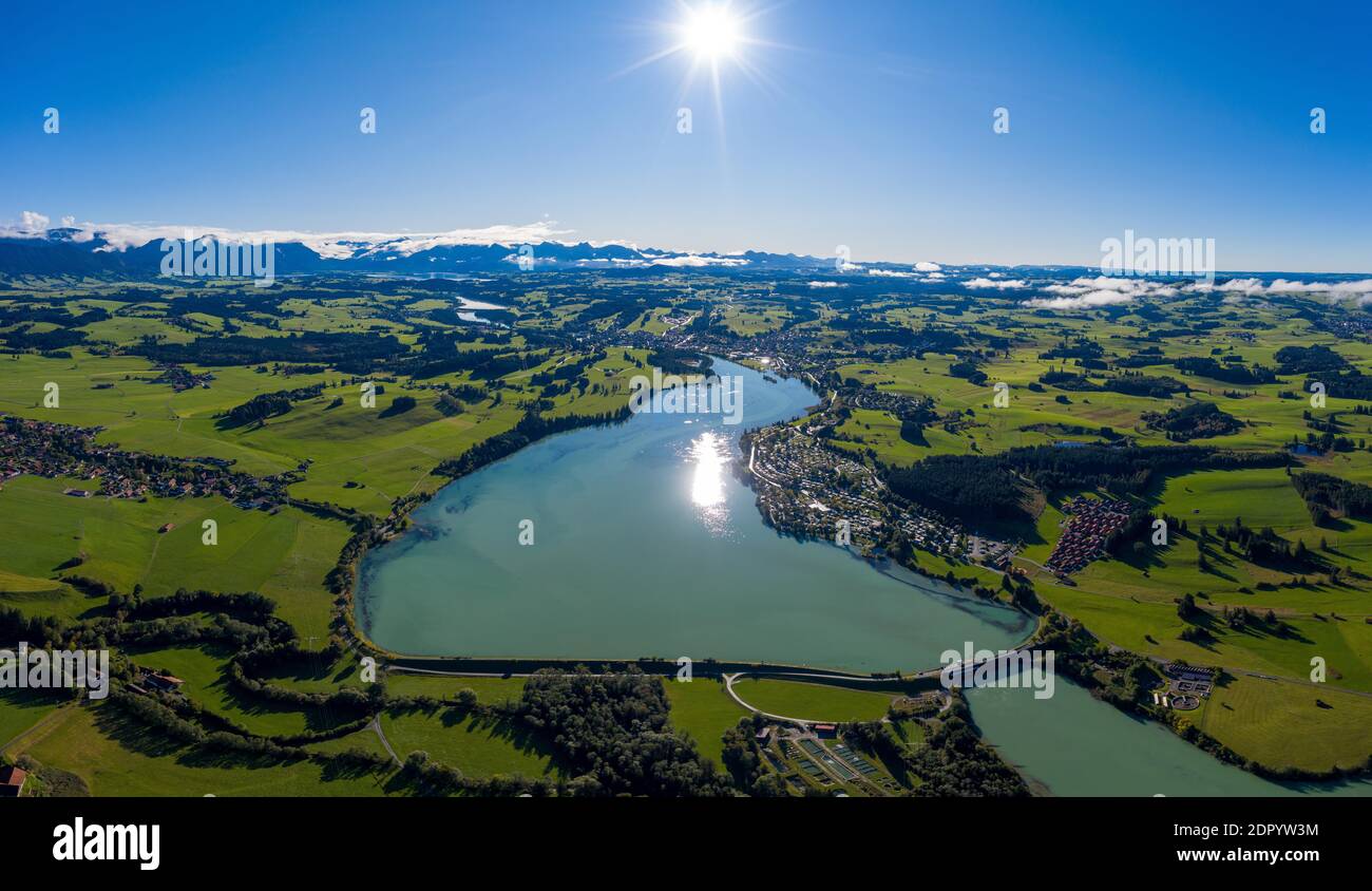 Lechsee, Camping Via Claudia near Lechbruck am See, aerial view with view  to the Alps, Allgaeu, Bavaria, Germany Stock Photo - Alamy