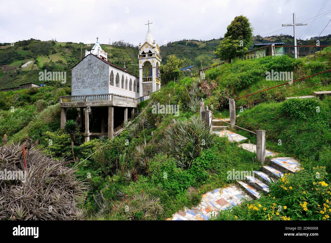 Church on the hillside, Banos de Agua Santa, Tungurahua Province, Ecuador Stock Photo