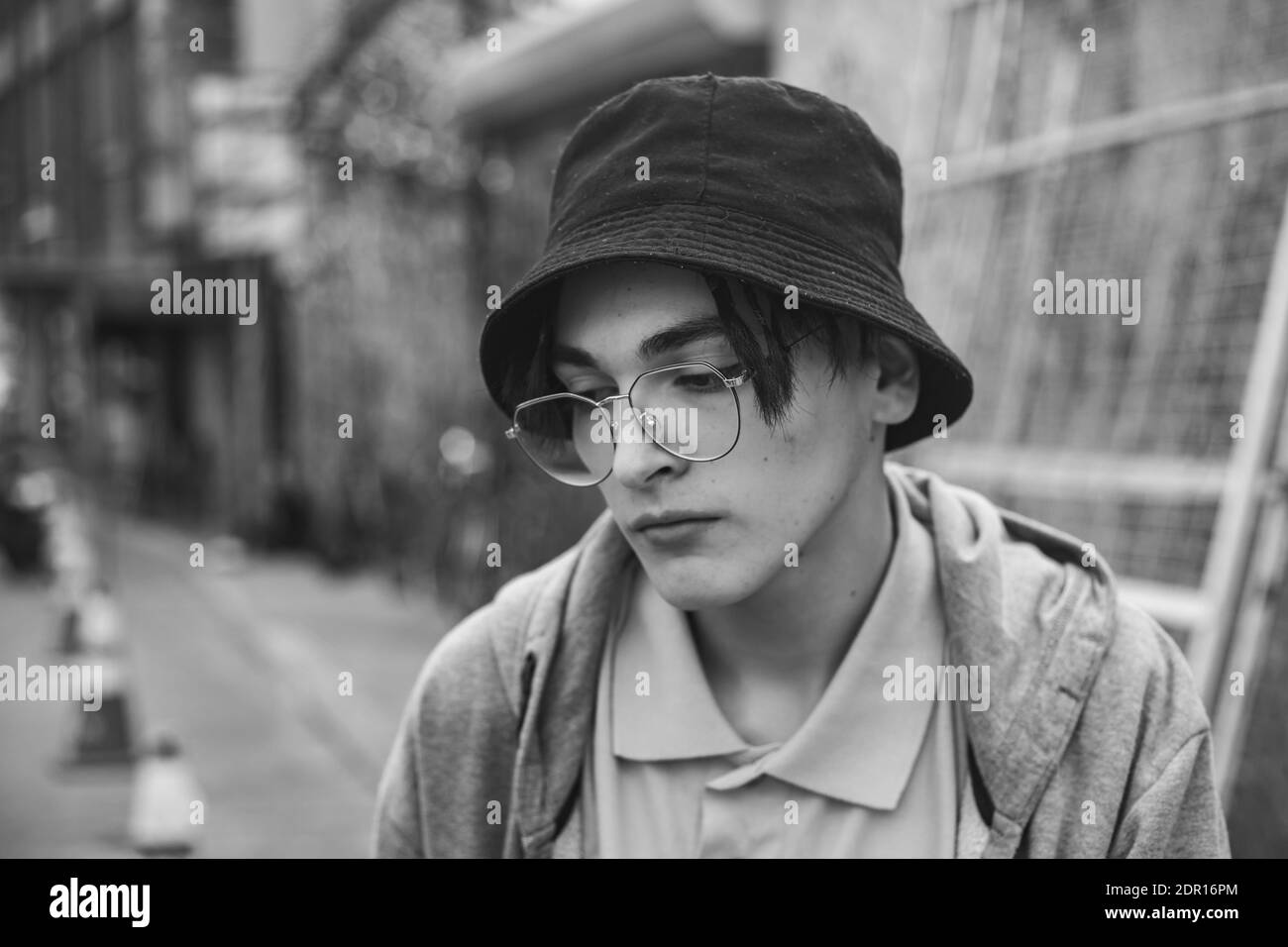 Boy wearing cap Black and White Stock Photos & Images - Alamy