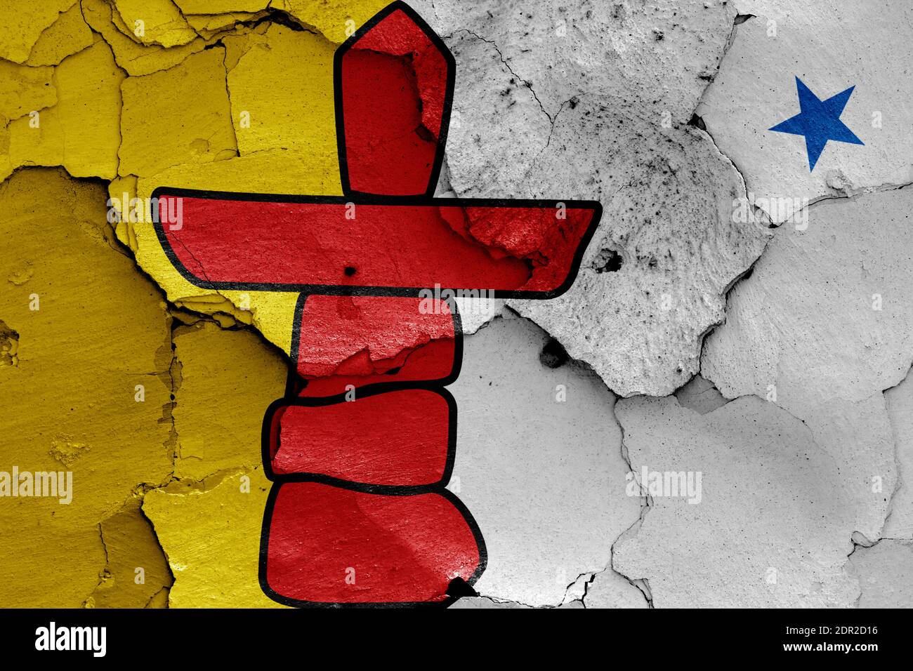 flag of Nunavut painted on cracked wall Stock Photo