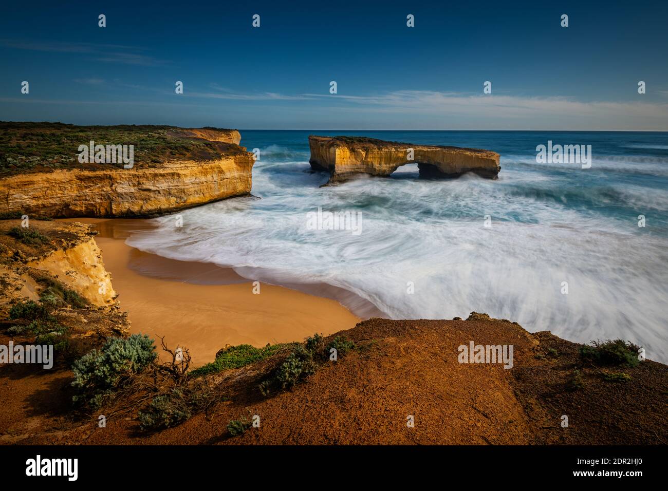 Famous rock formation of London Bridge in Port Campbell National Park. Stock Photo
