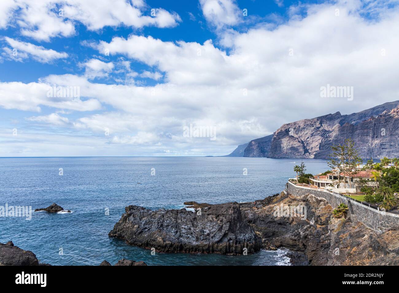 View to the Los Gigantes cliffs from the coastal path at Puerto Santiago, Tenerife, Canary Islands Stock Photo