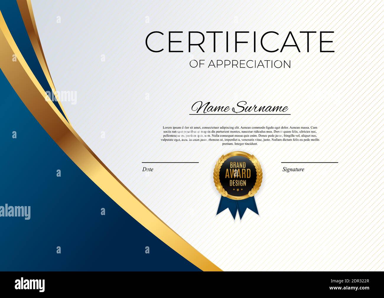 Blue and gold Certificate of achievement template set Background with