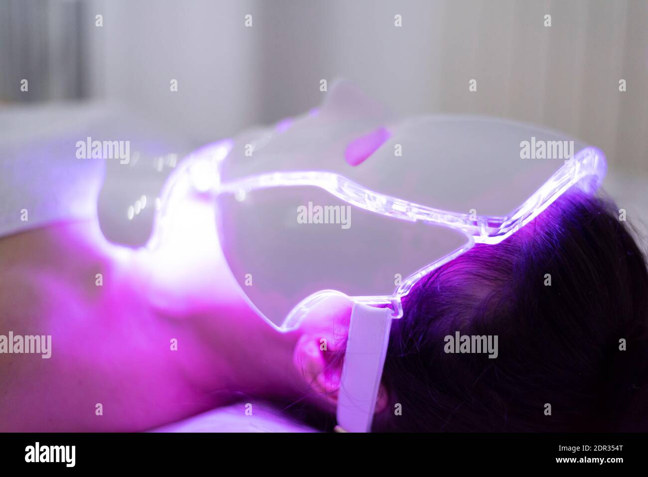 Woman Led Light Woman With Led Light Therapy Facial Beauty Mask Photon Therapy. Woman ...