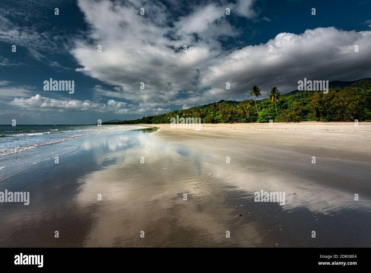 Beautiful Myall Beach in Daintree National Park, part of the world heritage-listed Wet Tropics. Stock Photo