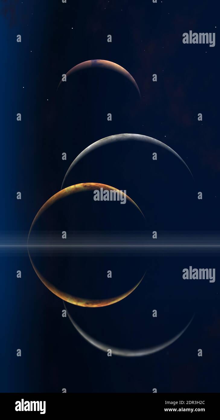 Three moons in space. 3D rendering Stock Photo - Alamy
