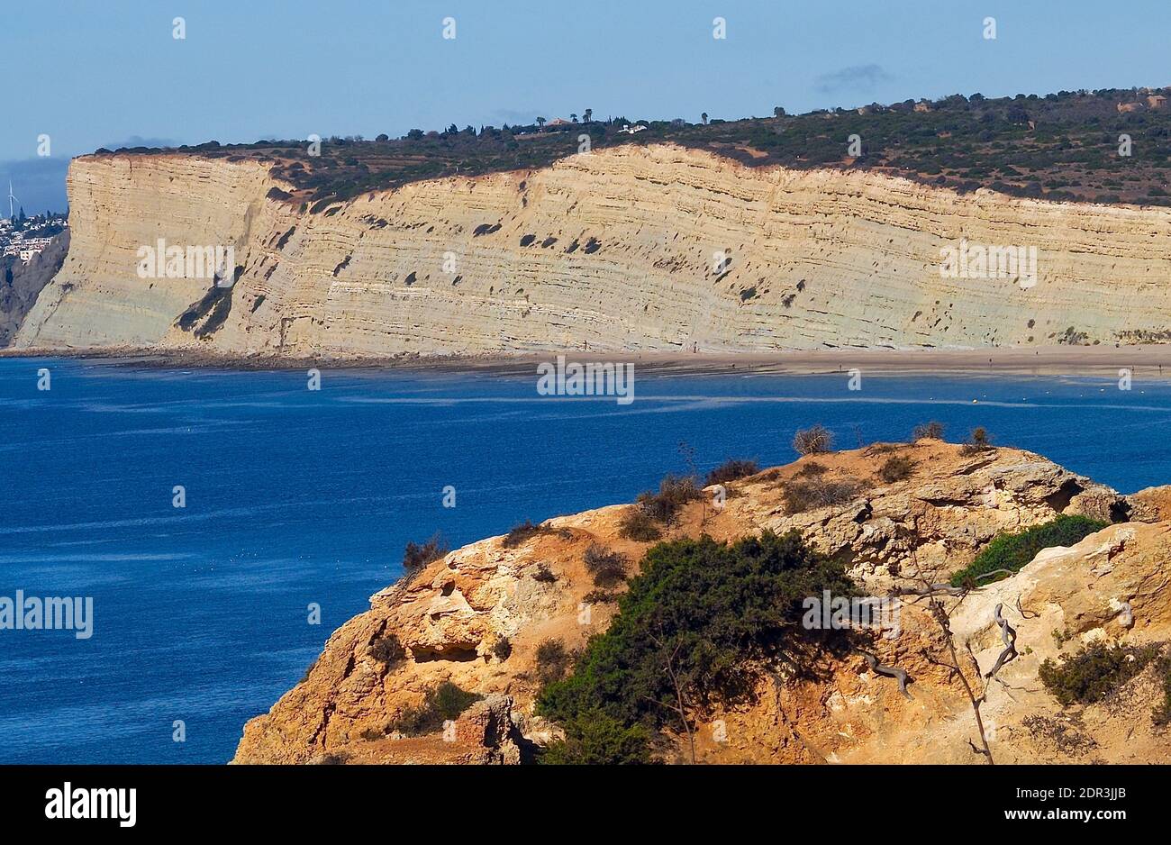 The beauty of Portugalaerial view of Praia de Porto de Mos at the Algarve coast of Lagos Stock