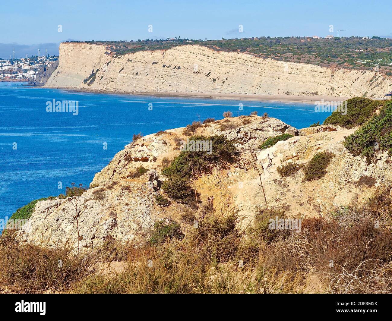 The beauty of Portugalaerial view of Praia de Porto de Mos at the Algarve coast of Lagos Stock