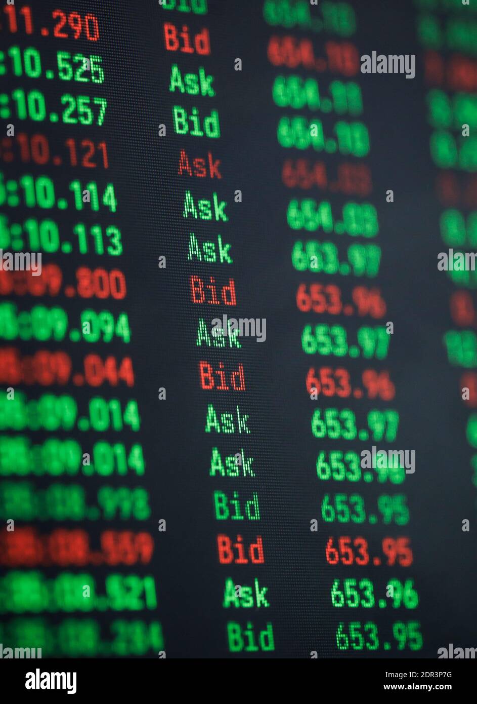 Shallow depth of field (selective focus) image with details of Ethereum cryptocurrency transactions on a digital screen. Stock Photo