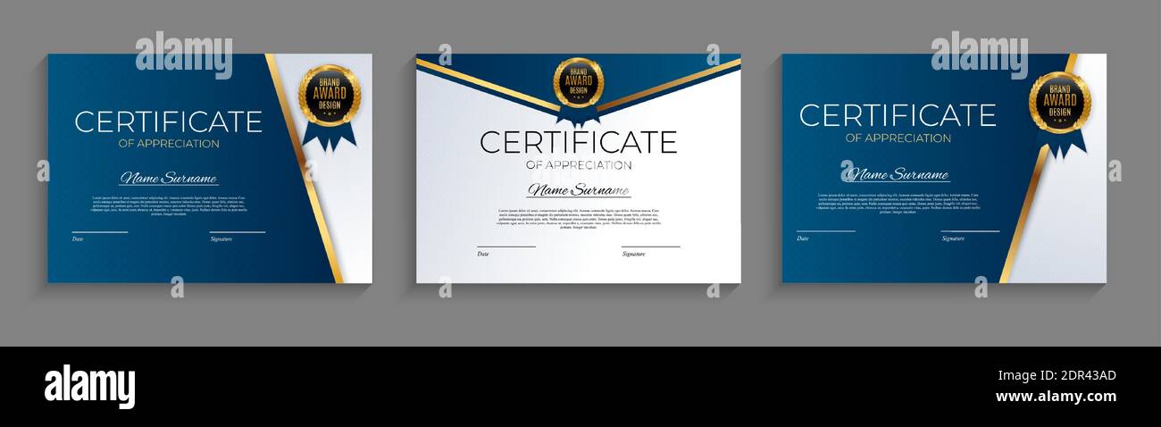 Certificate of achievement template set Background with gold badge and ...