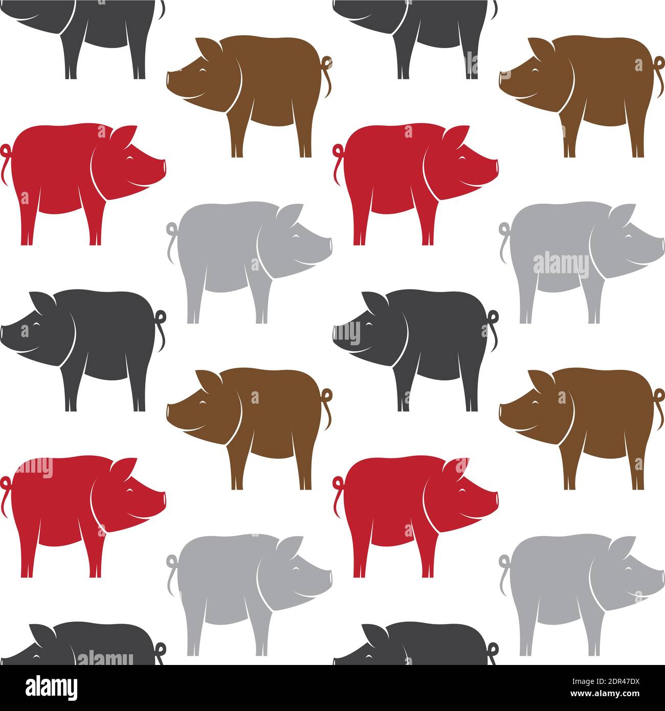 Vector seamless pattern with pig on white background. wallpaper Stock Vector