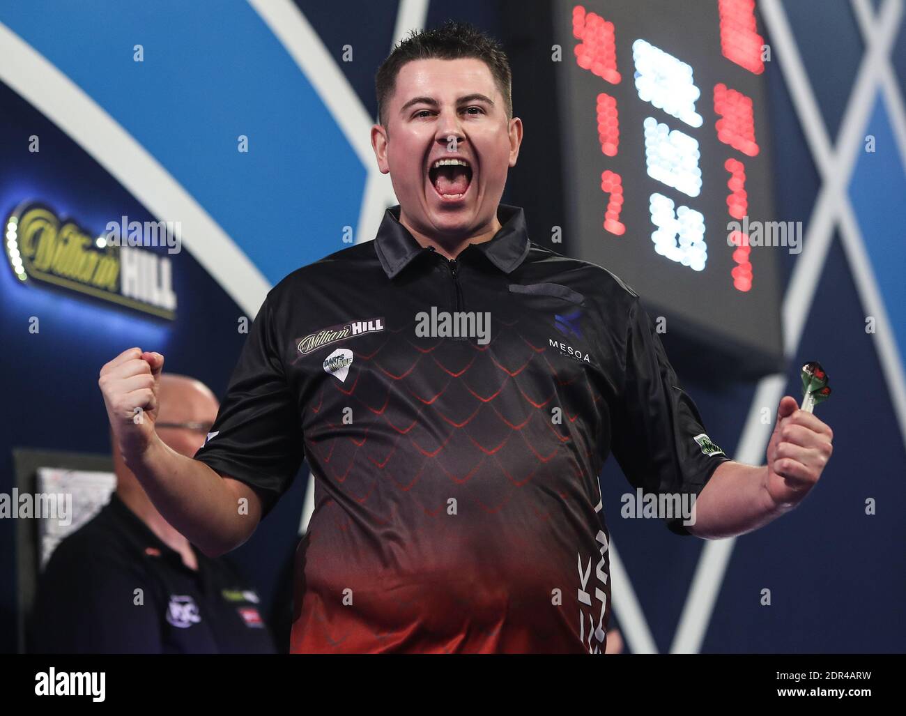 Nick Kenny celebrates after winning his match against Derk Telnekes