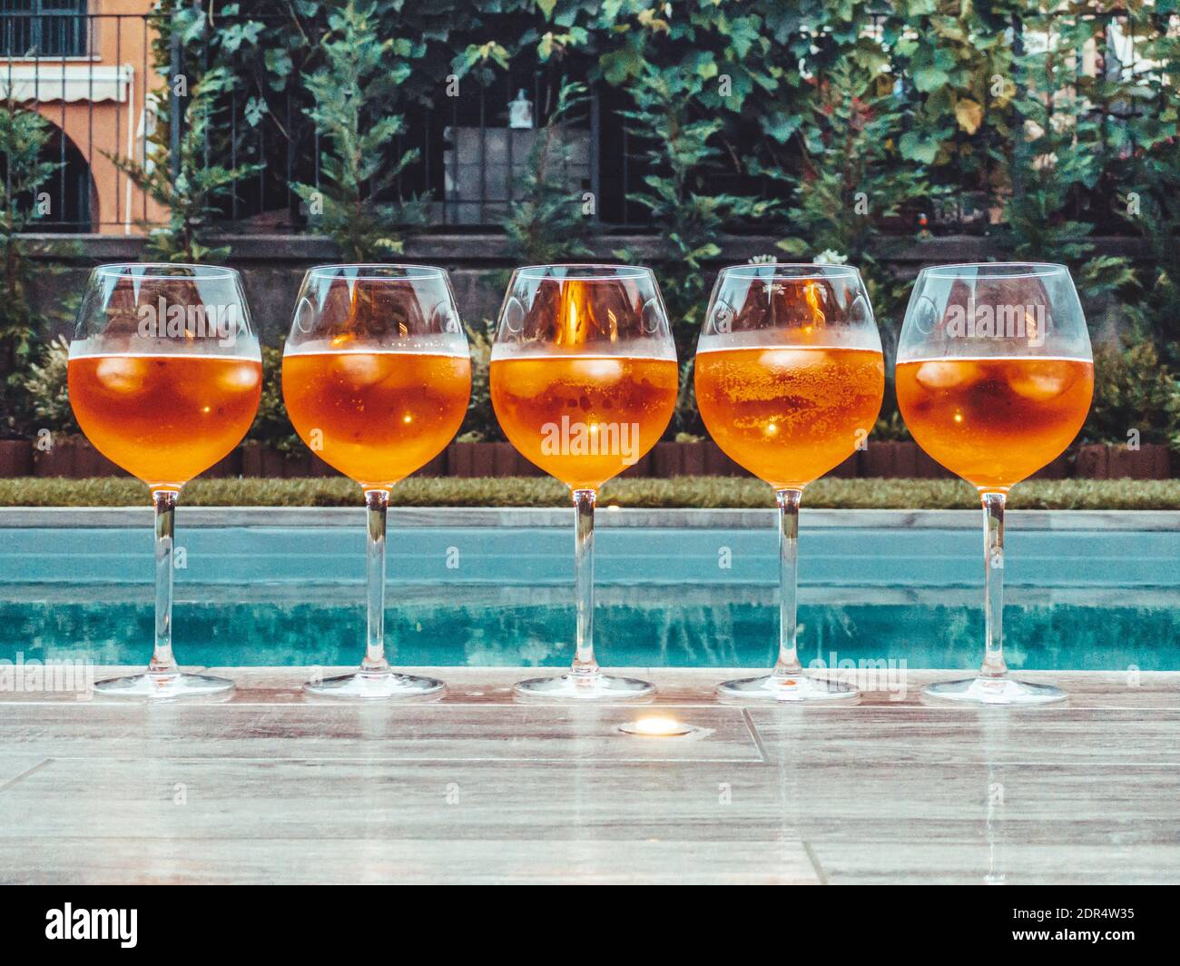 Close-up Of Aperol Spritz Against Swimming Pool Stock Photo - Alamy