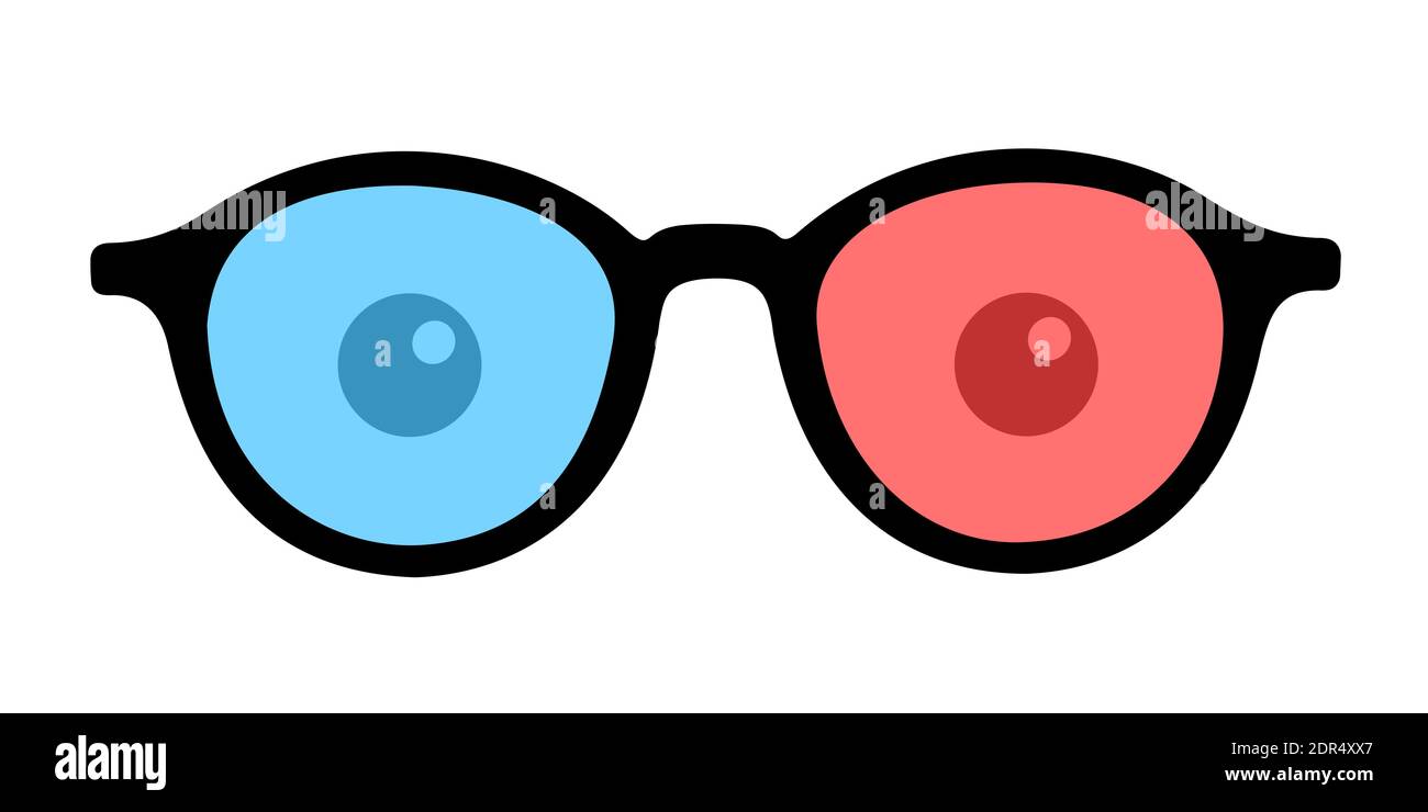 Glasses with red and blue glass for polarized vision and three