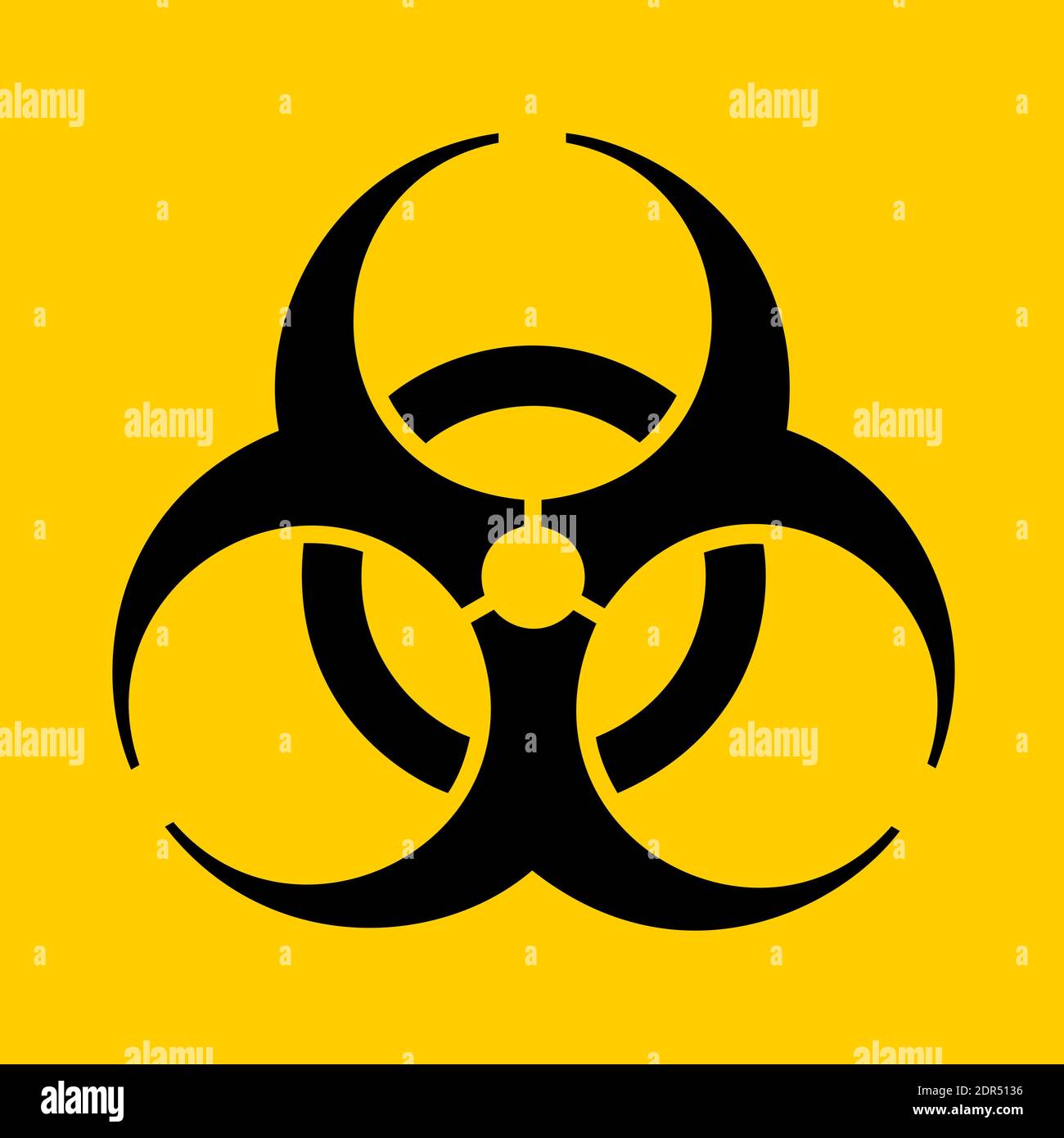 Symbol, icon and pictogram of biohazard and biological hazard. Dangerous virus, bacterium and infection. Vector illustration on yellow plain backgroun Stock Photo