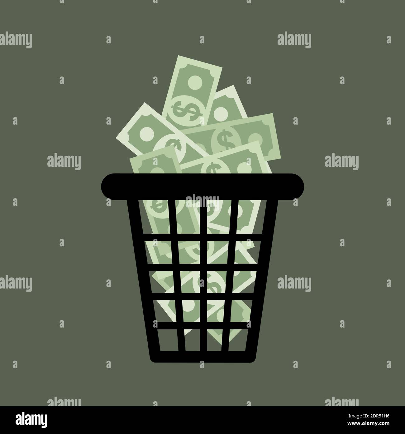 Cash is trash - US dollar money and banknotes are in dustbin. Metaphor ...