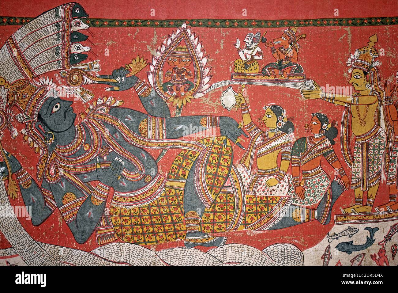 Vishnu reclining on the five-headed serpent Shesha Stock Photo