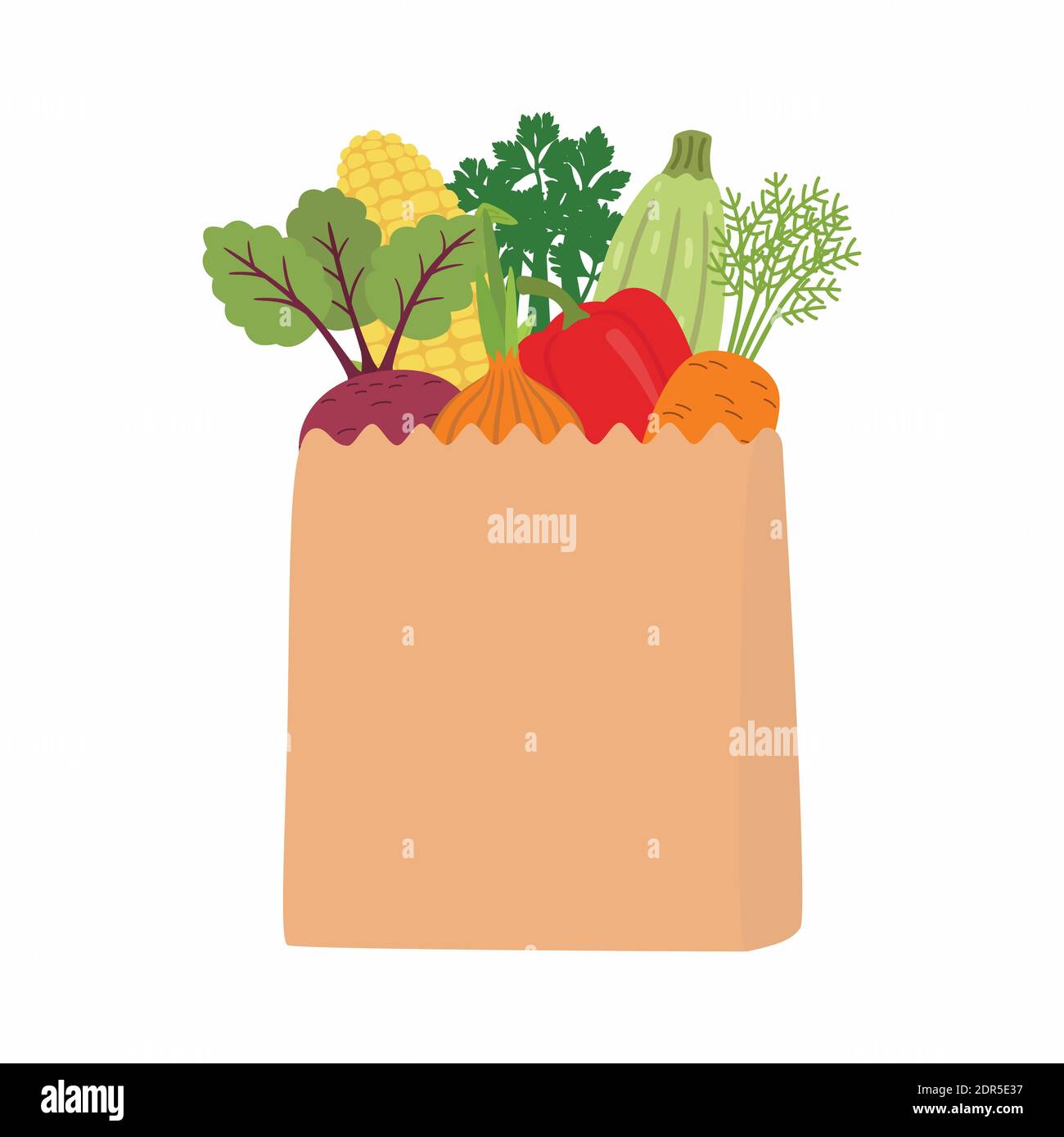 100 percent natural on a paper bag full of fresh vegetables. Concept of diet. Vector Stock Vector