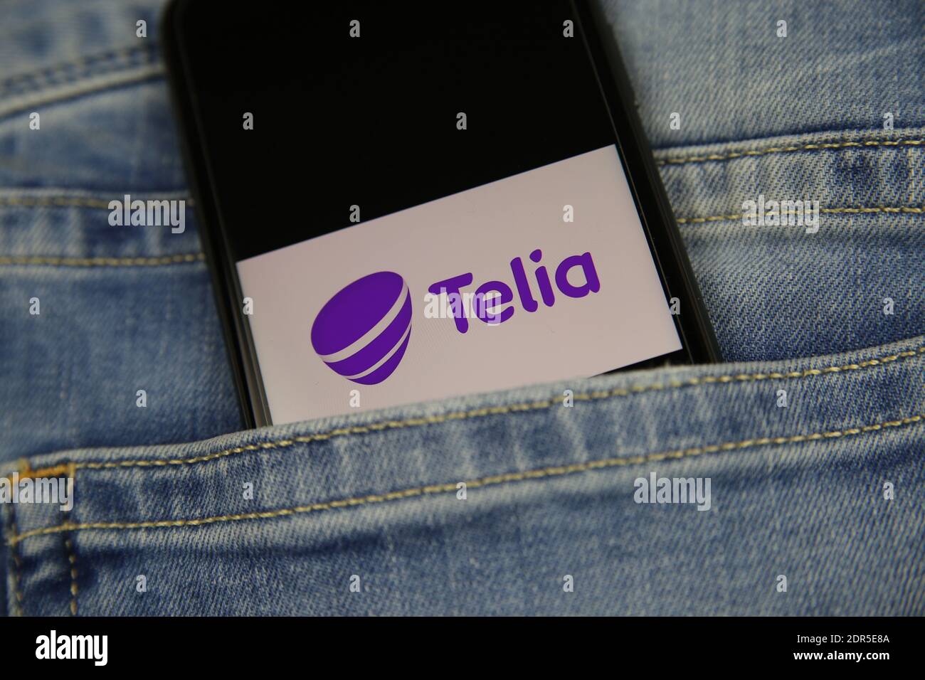 Viersen Germany May 9 2020 Close Up Of Smartphone Screen In Blue Jeans Pocket With Logo Lettering Of Swedish Mobile Phone Provider Telia Selecti Stock Photo Alamy