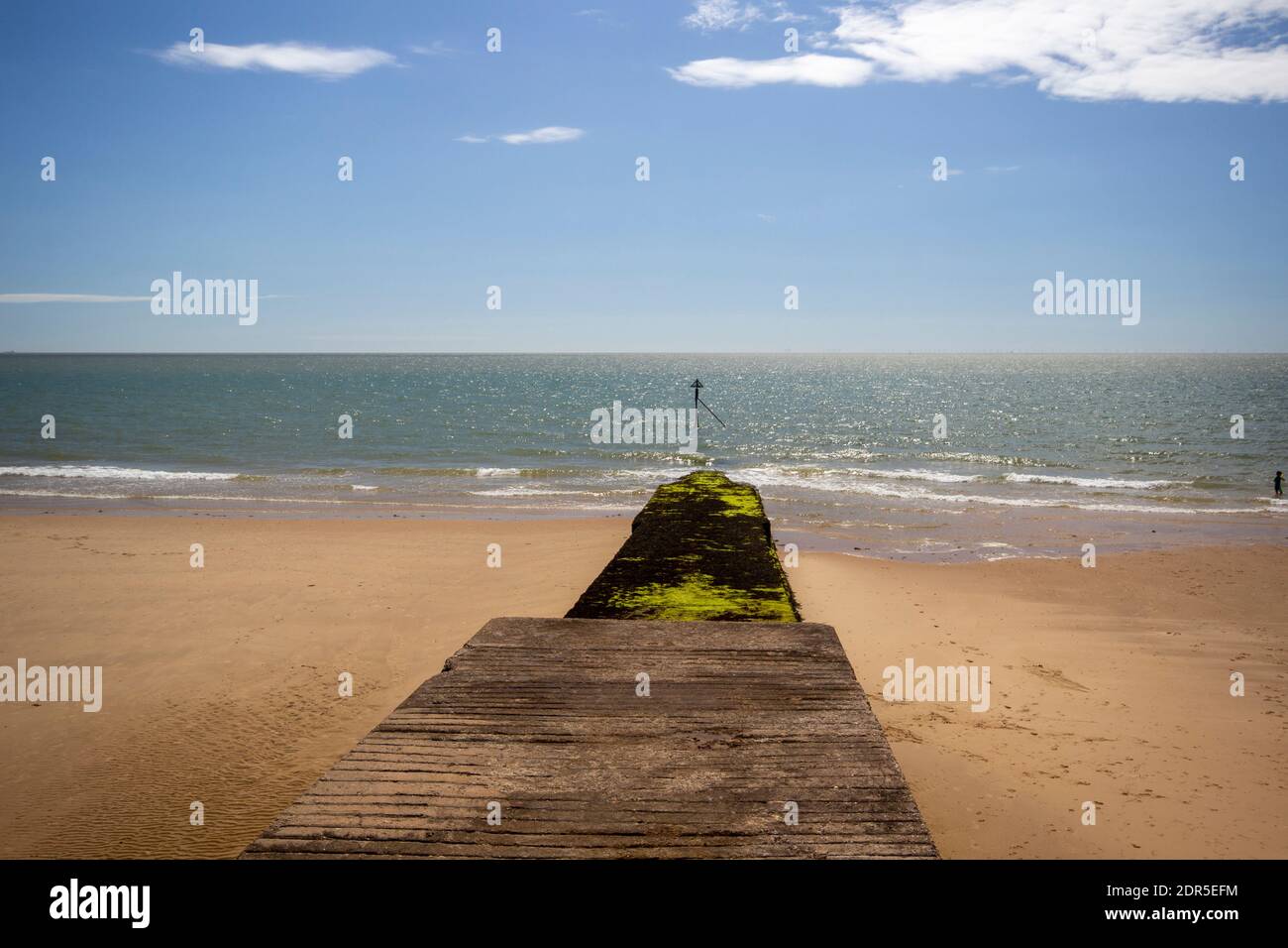 Groynes on the beach at high tide. Walton on the Naze, Essex, United