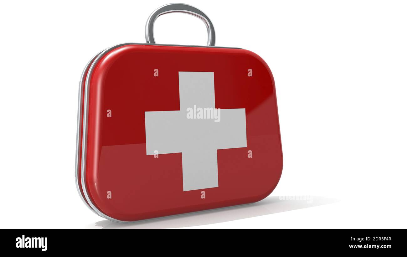 A 3D rendering illustration of first aid kit box isolated on white ...