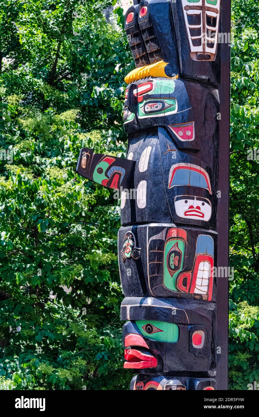 First Nations Totem Pole in the Beaux-Arts Museum, Montreal, Canada Stock Photo