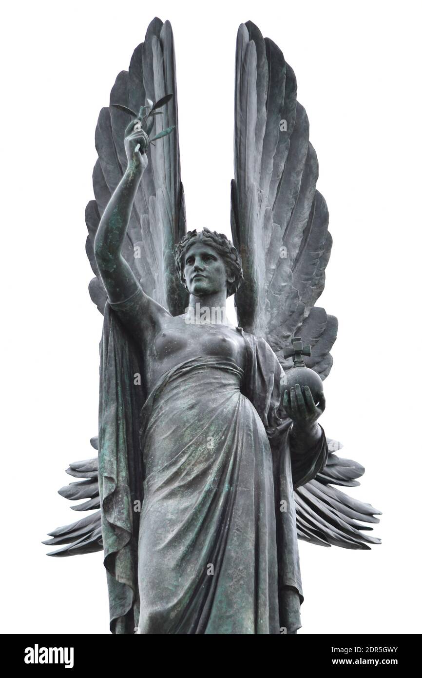 Monochrome Angel of Peace statue in Hove, Sussex, England, United