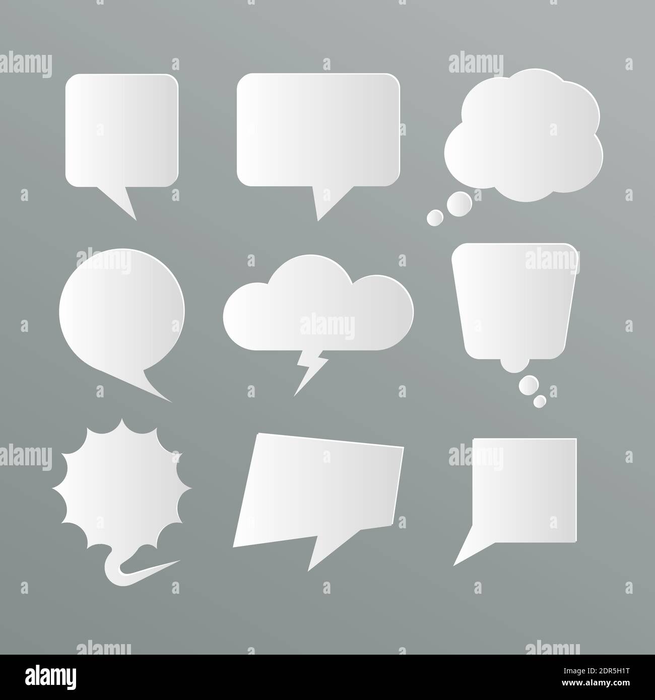 Chat bubbles in paper style icon. Communication cloud messages abstract shape set vector illustration cloud bubbles Stock Vector