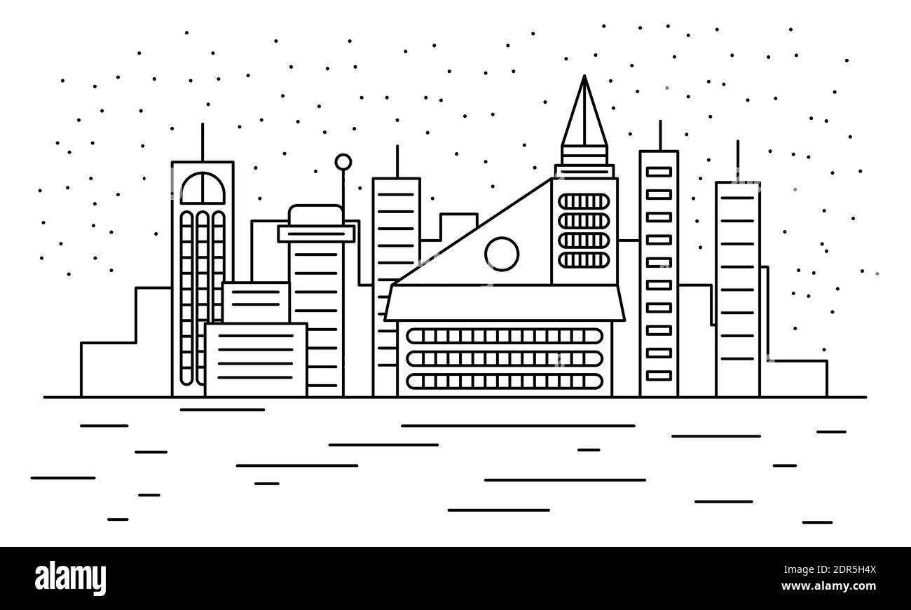 Outline landmarks skyline in black and white style. City building ...