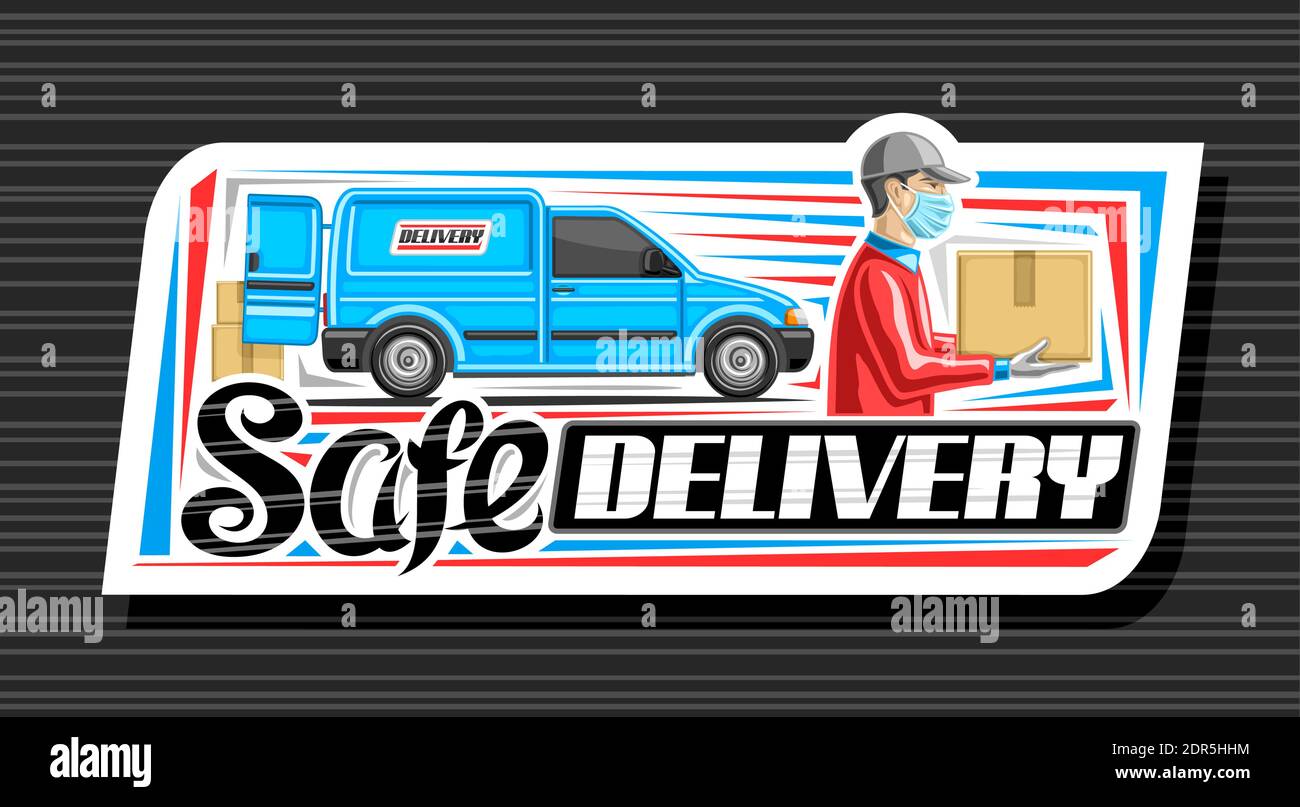 Vector logo for Safe Delivery, cut paper signage with illustration of