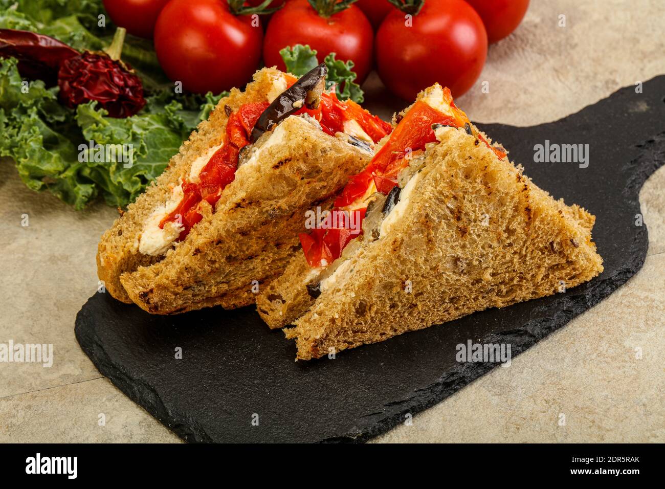 Vegetarian Club sandwich with eggplant and cheese Stock Photo Alamy