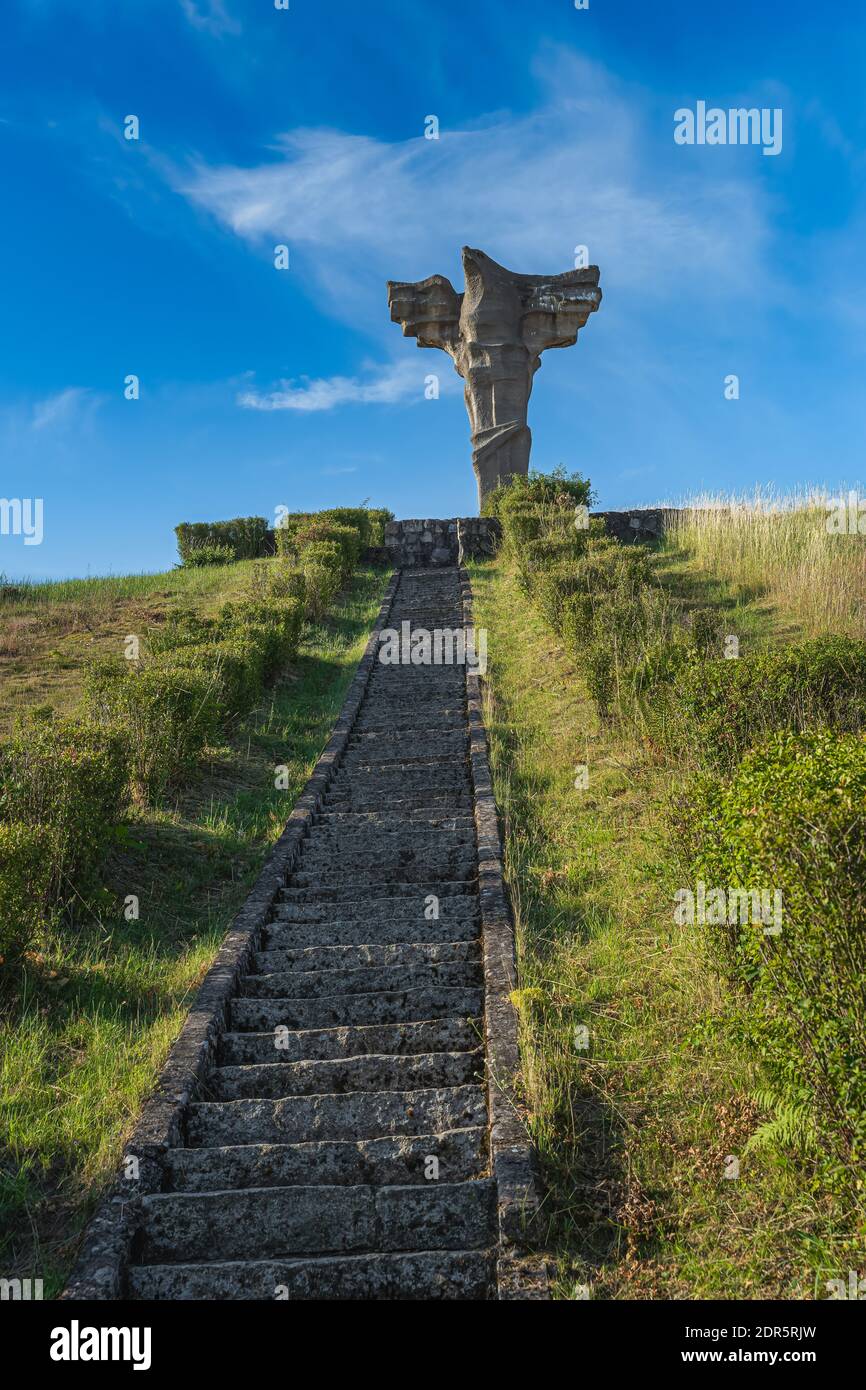 Cedynia, Poland, June 2019 An eagle statue on the top of Czcibor Mountain  unveiled in 1972 for a thousand anniversary of Battle of Cedynia Stock  Photo - Alamy