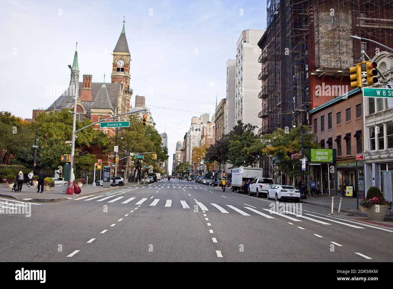New York, NY, USA - Dec 20, 2020:  Looking uptown along SIxth Avenue as seen from Greenwich Ave and 8th St intersection Stock Photo