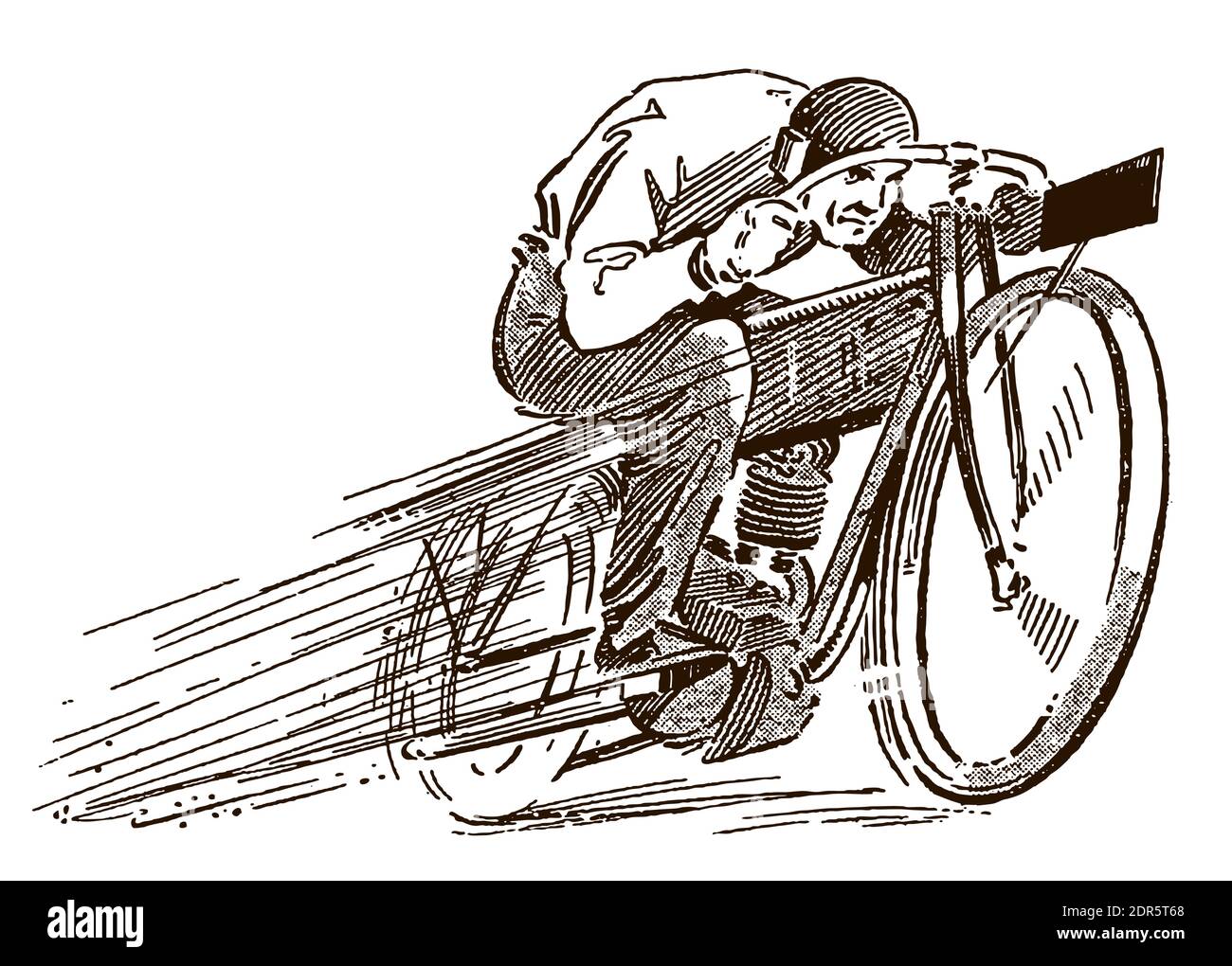 Classic motorcycle rider at high speed, after an illustration from the early 20th century Stock Vector