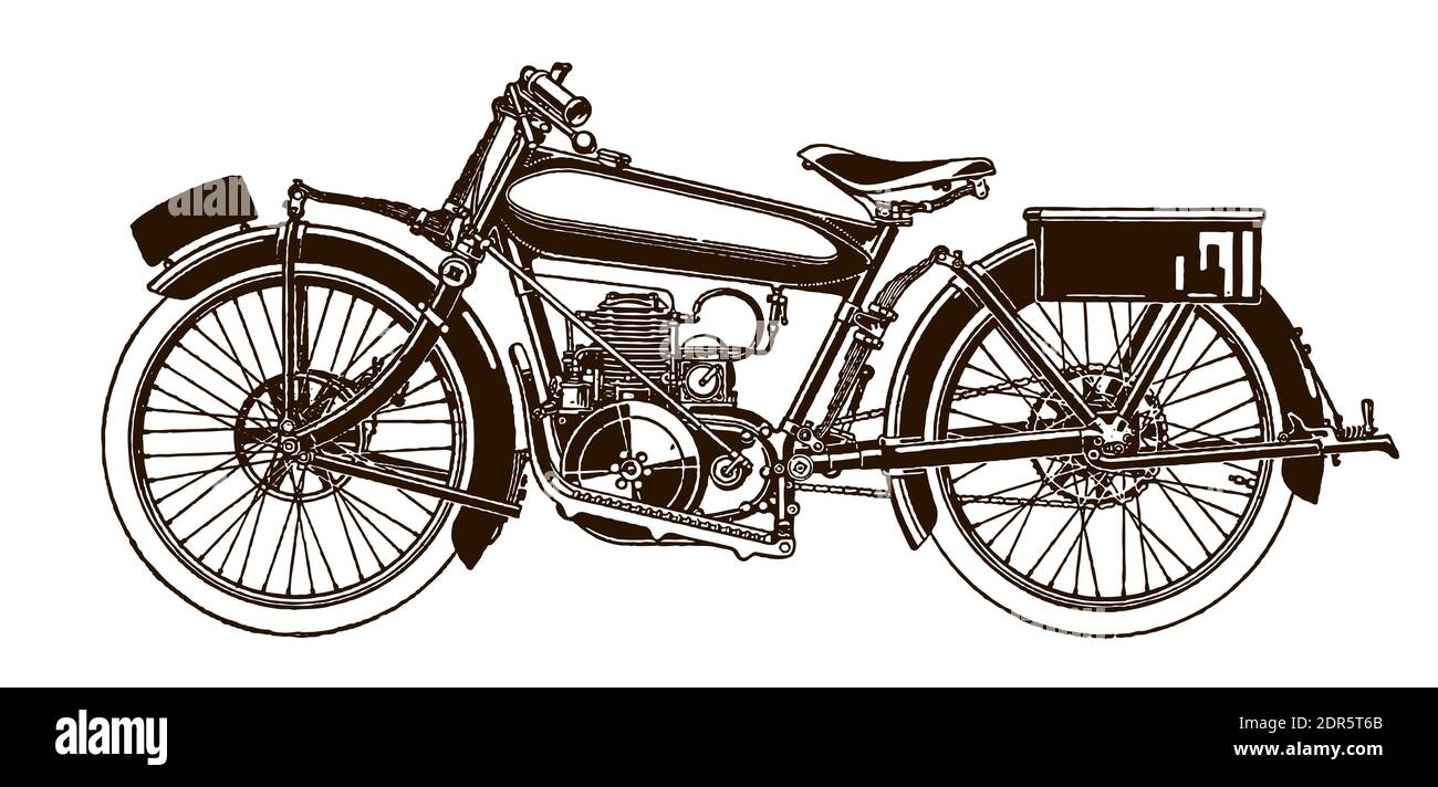 Antique motorcycle in side view after an illustration from the early 20th century Stock Vector