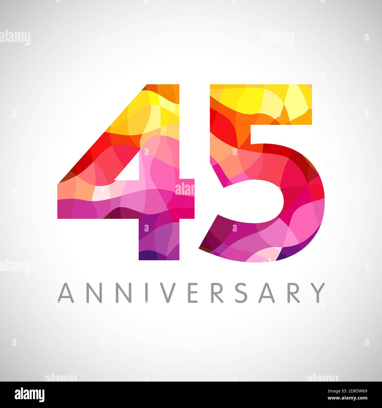 45 th anniversary numbers. 45 years old logotype. Bright congrats. Isolated abstract graphic web design template. Creative 4, 5 3D digits. Up to 45% p Stock Vector