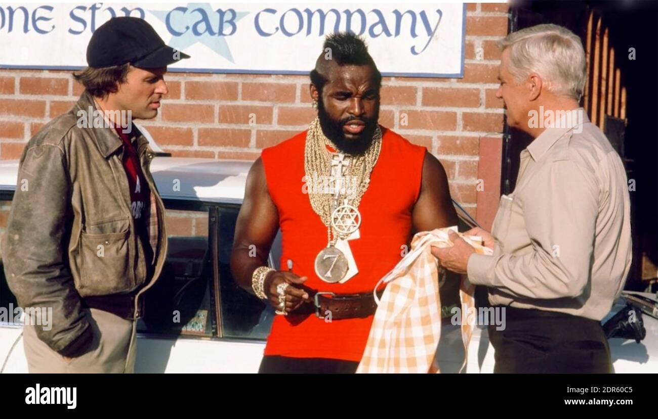 THE A-TEAM NBC TV series 1983-87 with from left: Dwight Schultz, Mr.T, George Peppard. Stock Photo